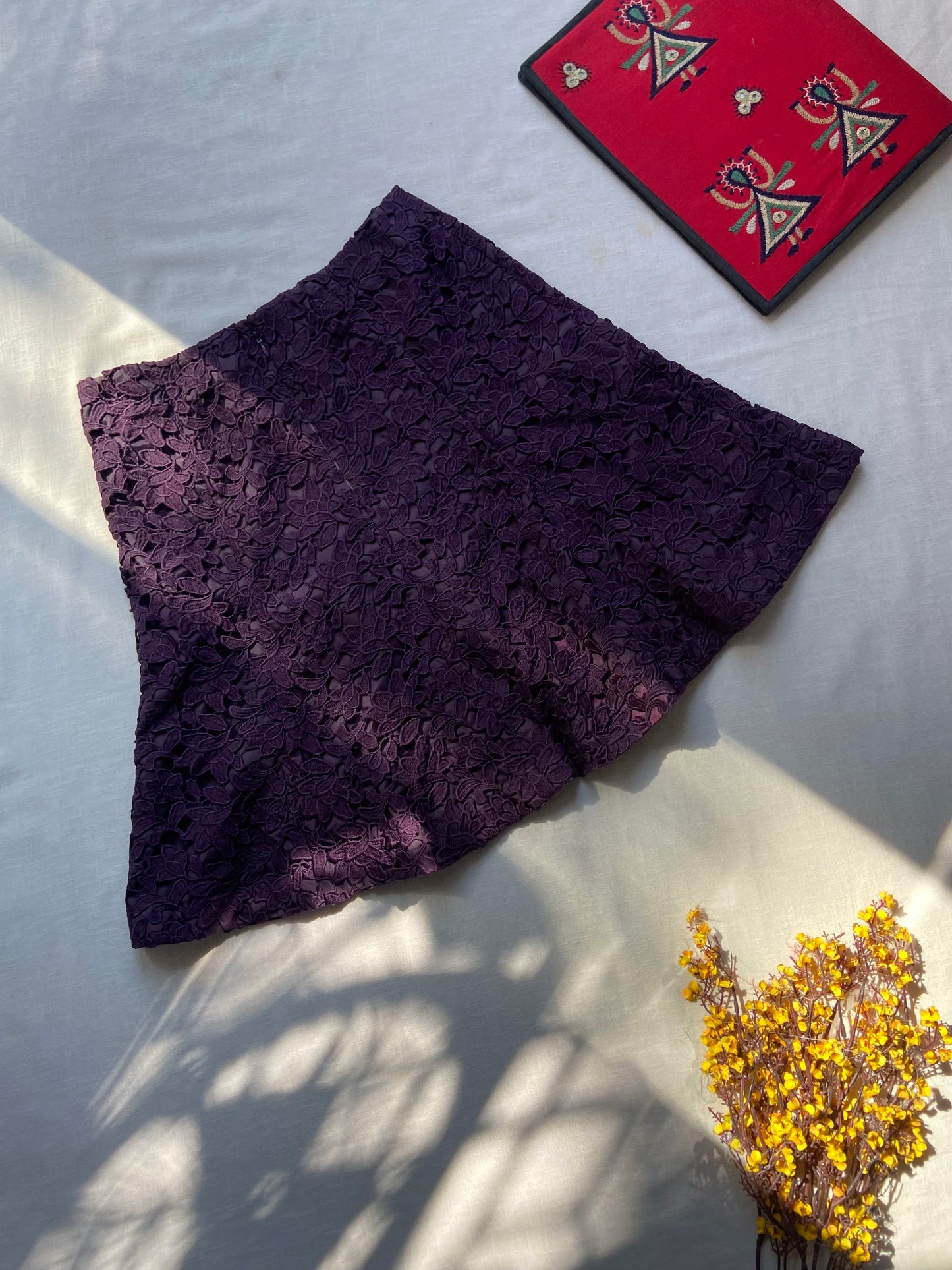 Purple Floral Lace Mini Skirt