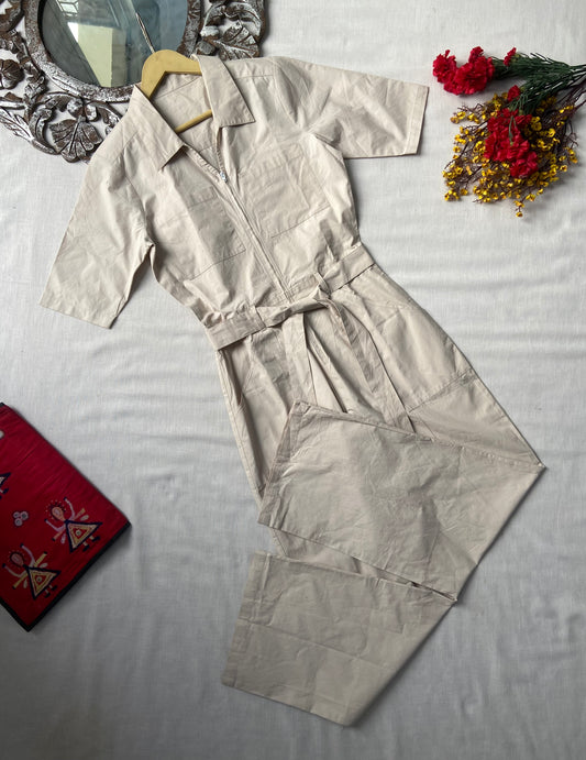 Beige Cargo Jumpsuit