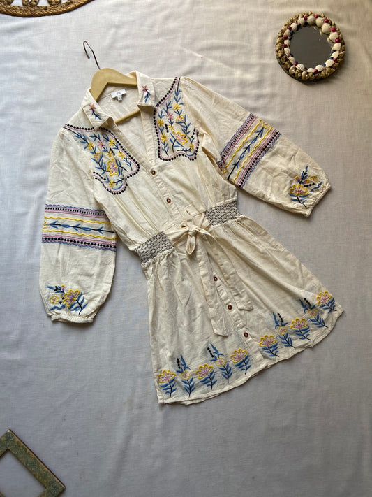 Boho Chic Embroidered Button-Down Mini Dress