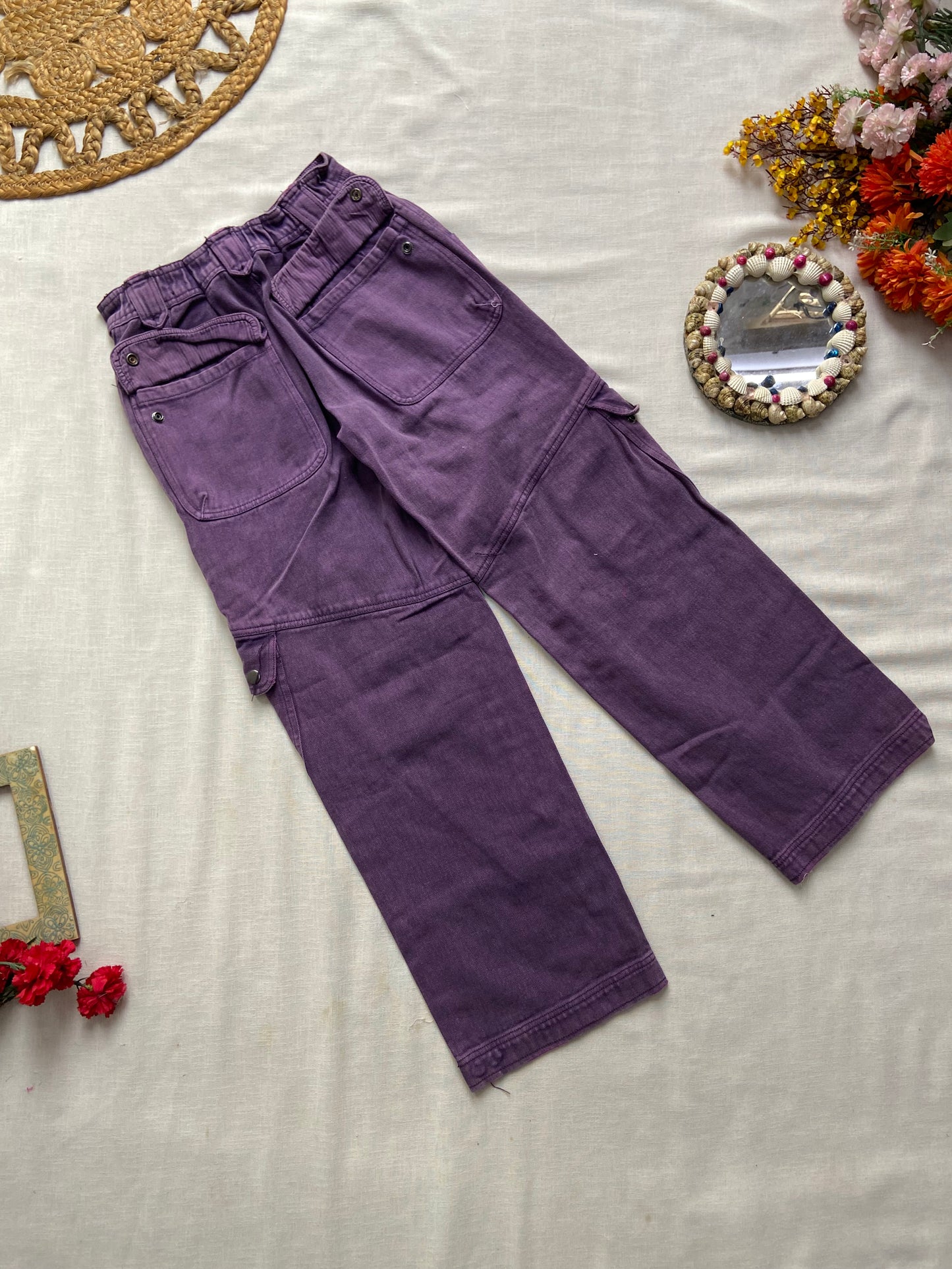 Purple Denim Cargo Pants