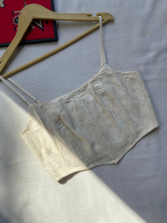 Beige Linen Sleeveless Crop Top