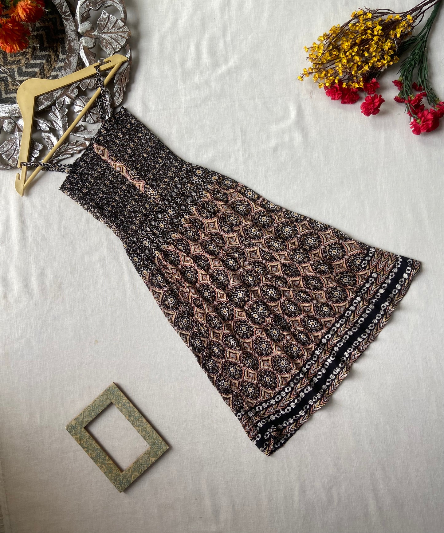 Strap pattern boho midi dress