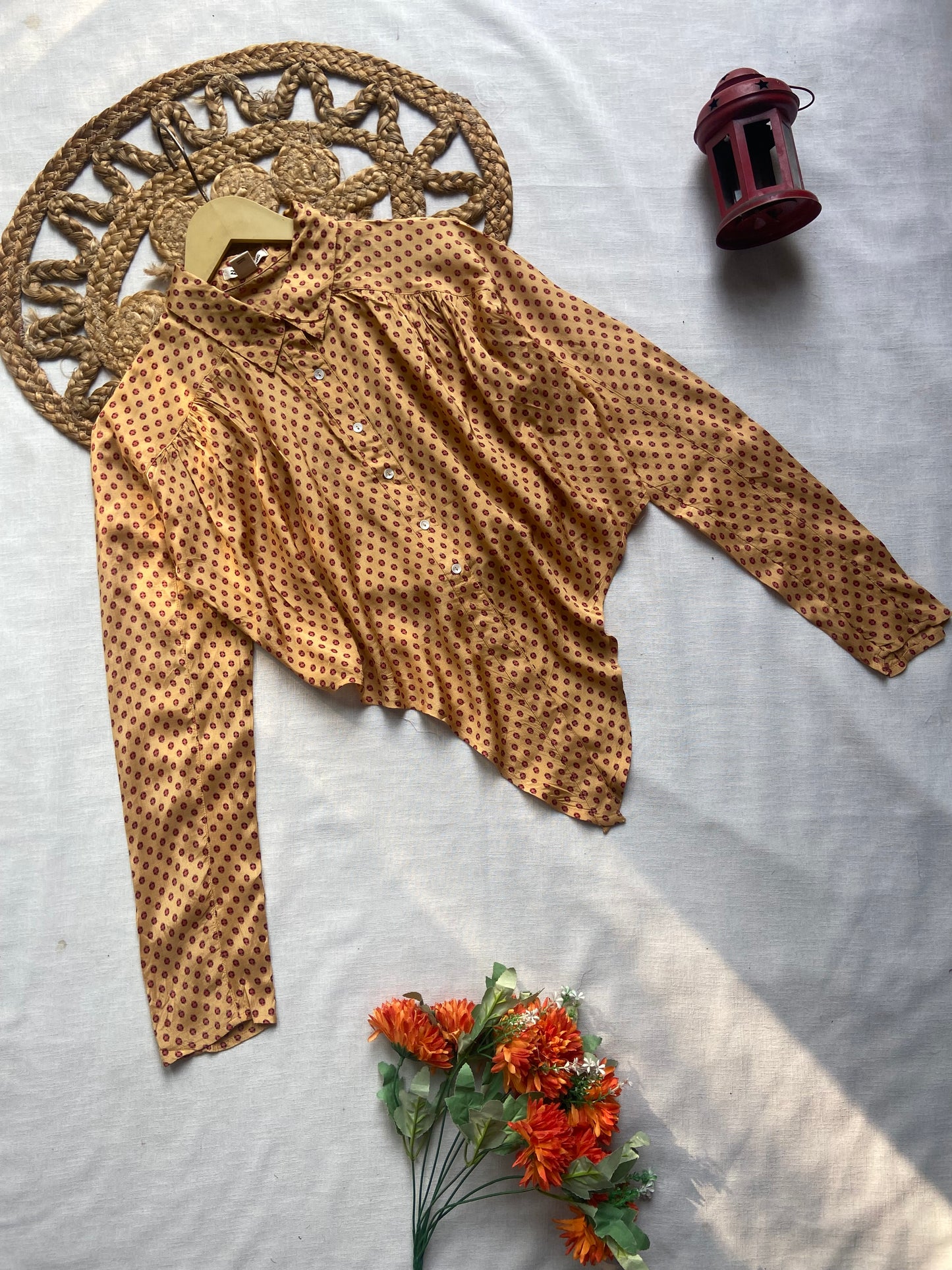 Women’s Mustard Polka Dot Button Down Shirt