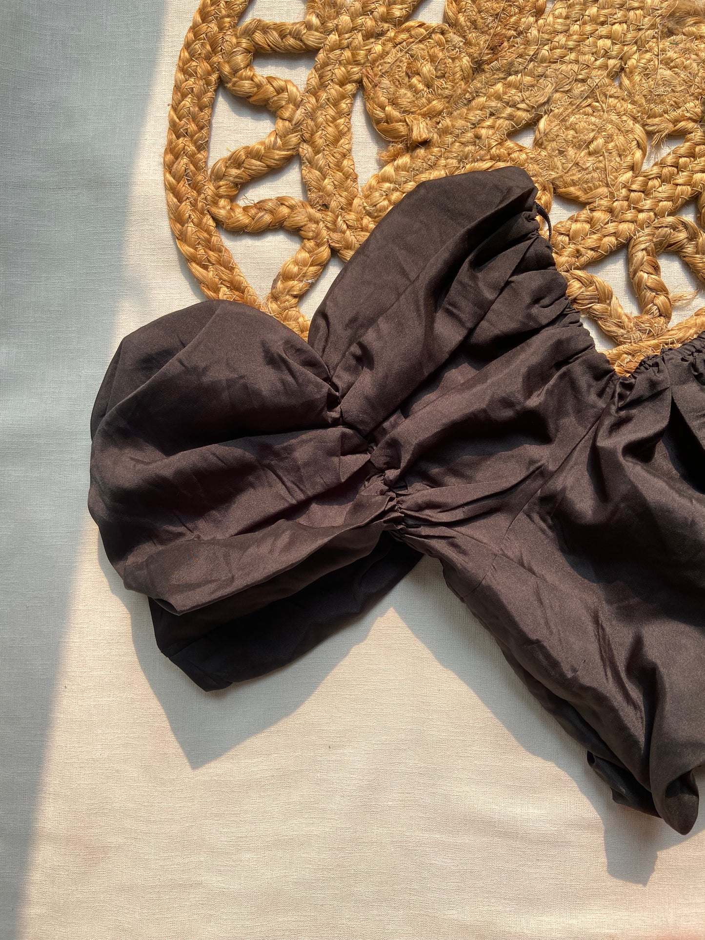 Black Puff Sleeve Cotton Blouse for Women