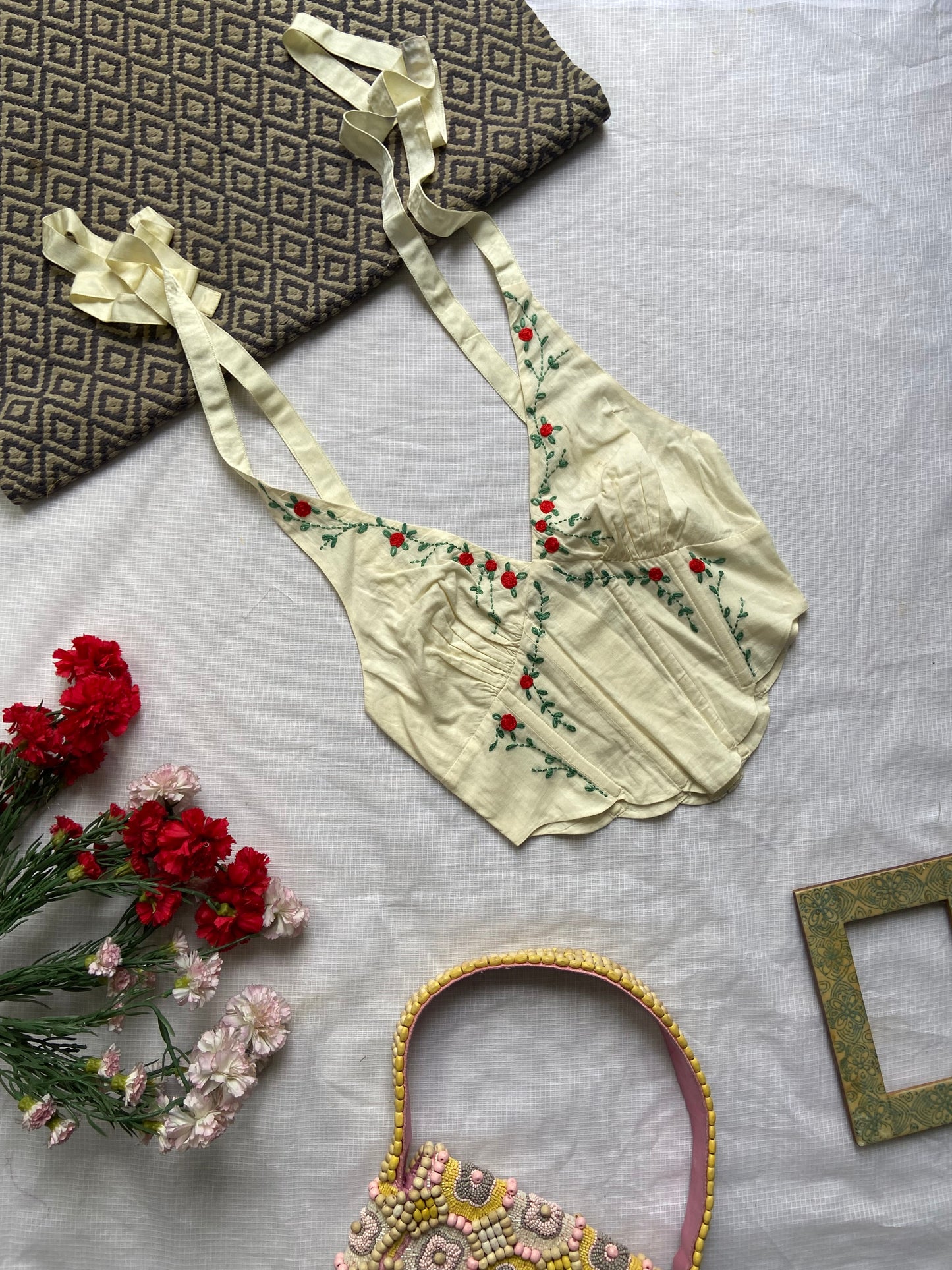 Embroidered Tie-Up Back Sleeveless Crop Top