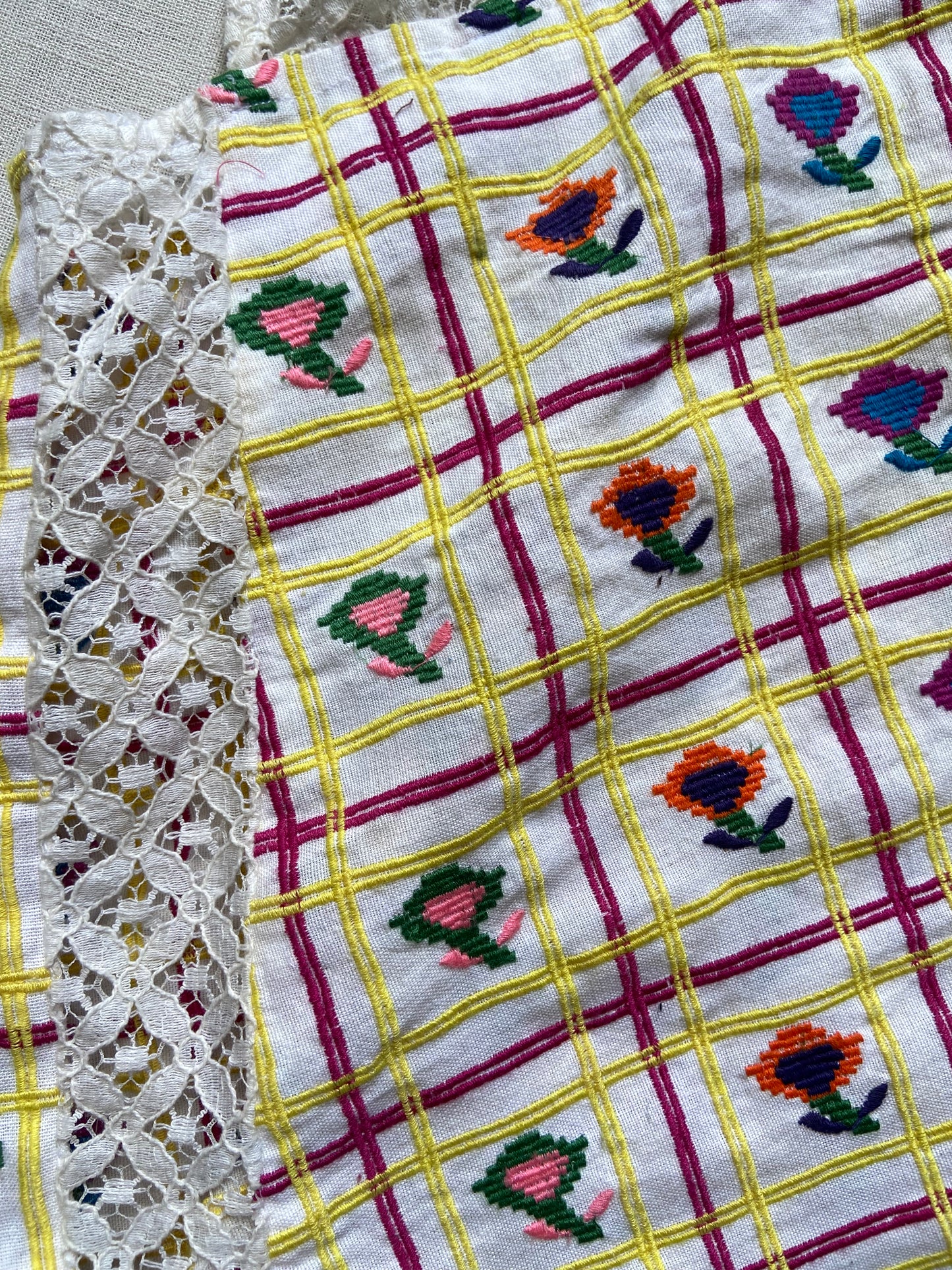 Embroidered Sleeveless Cotton Crop Top with Lace Detailing