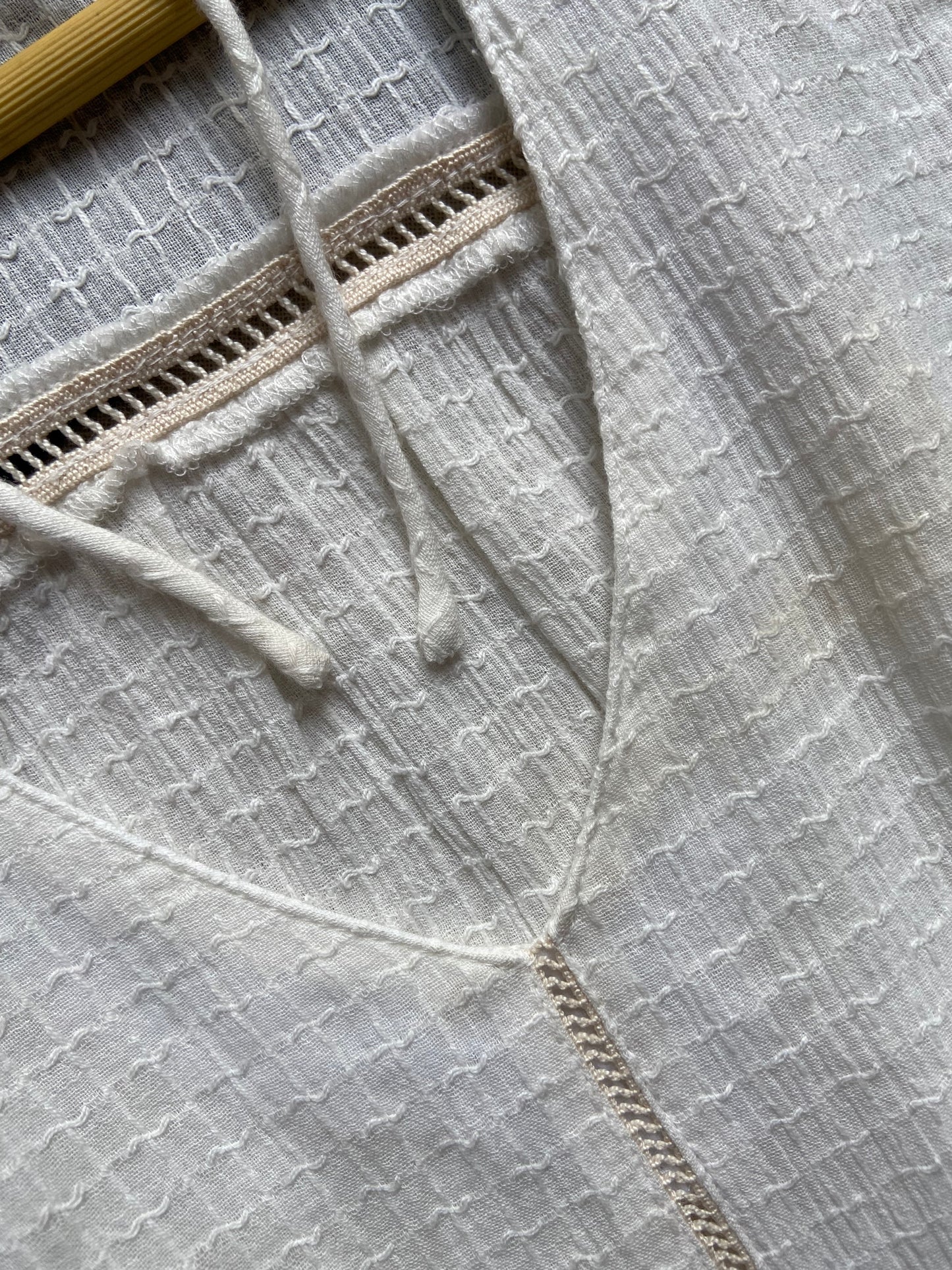 White Textured Cotton Blend Top with Pintuck Detail & Long Sleeves