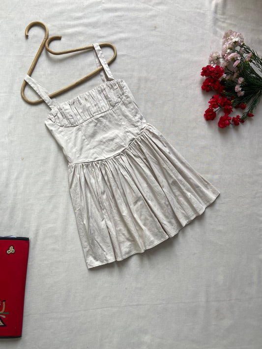 Beige Sleeveless Cotton Mini Dress