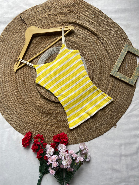 Yellow & White Striped Ribbed Tank Top
