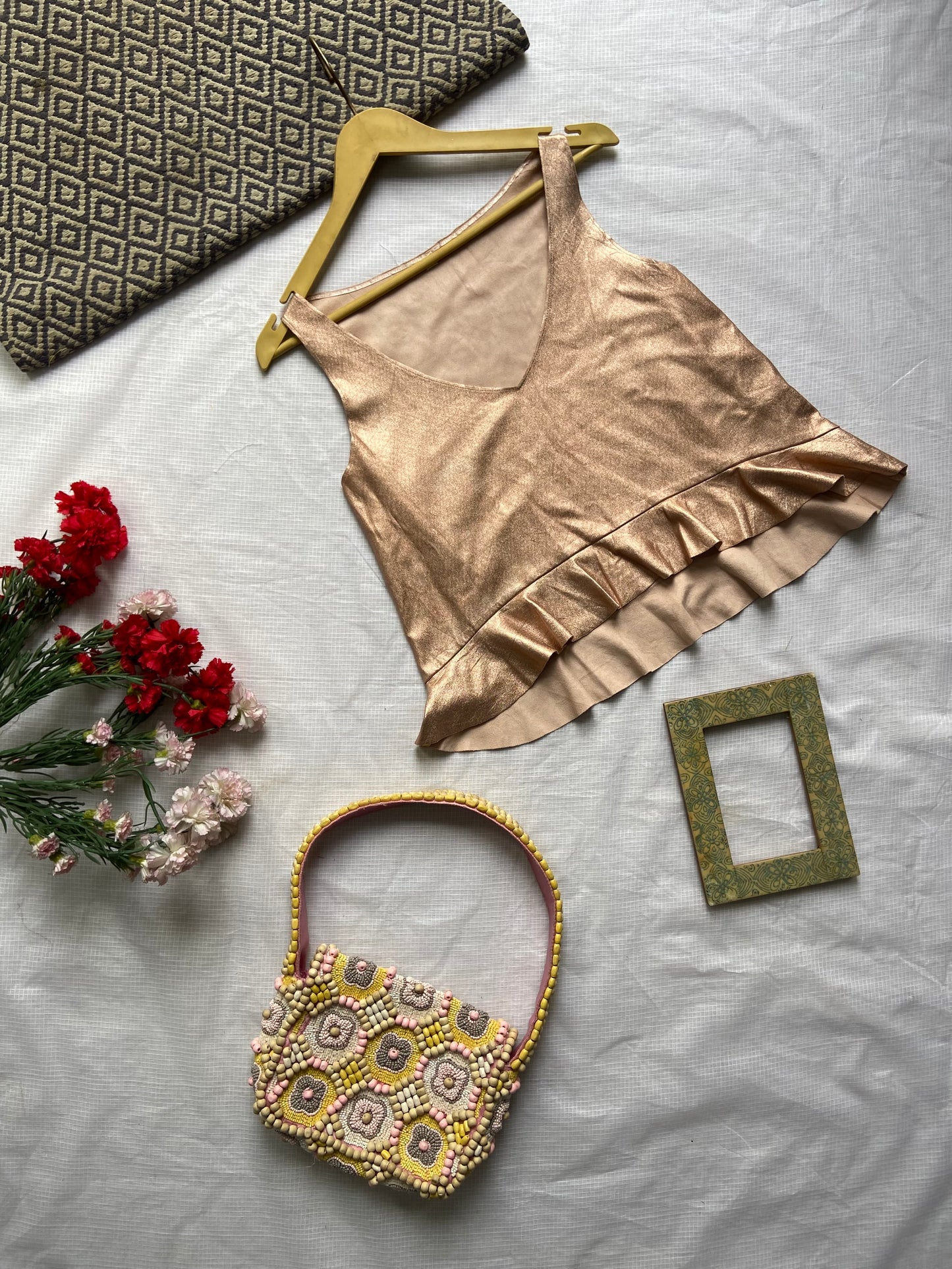 Shimmer Ruffle Hem Sleeveless Party Top