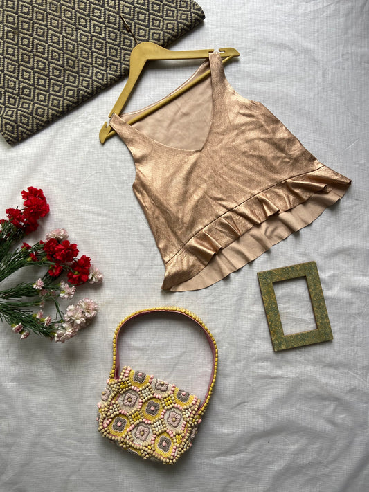 Shimmer Ruffle Hem Sleeveless Party Top