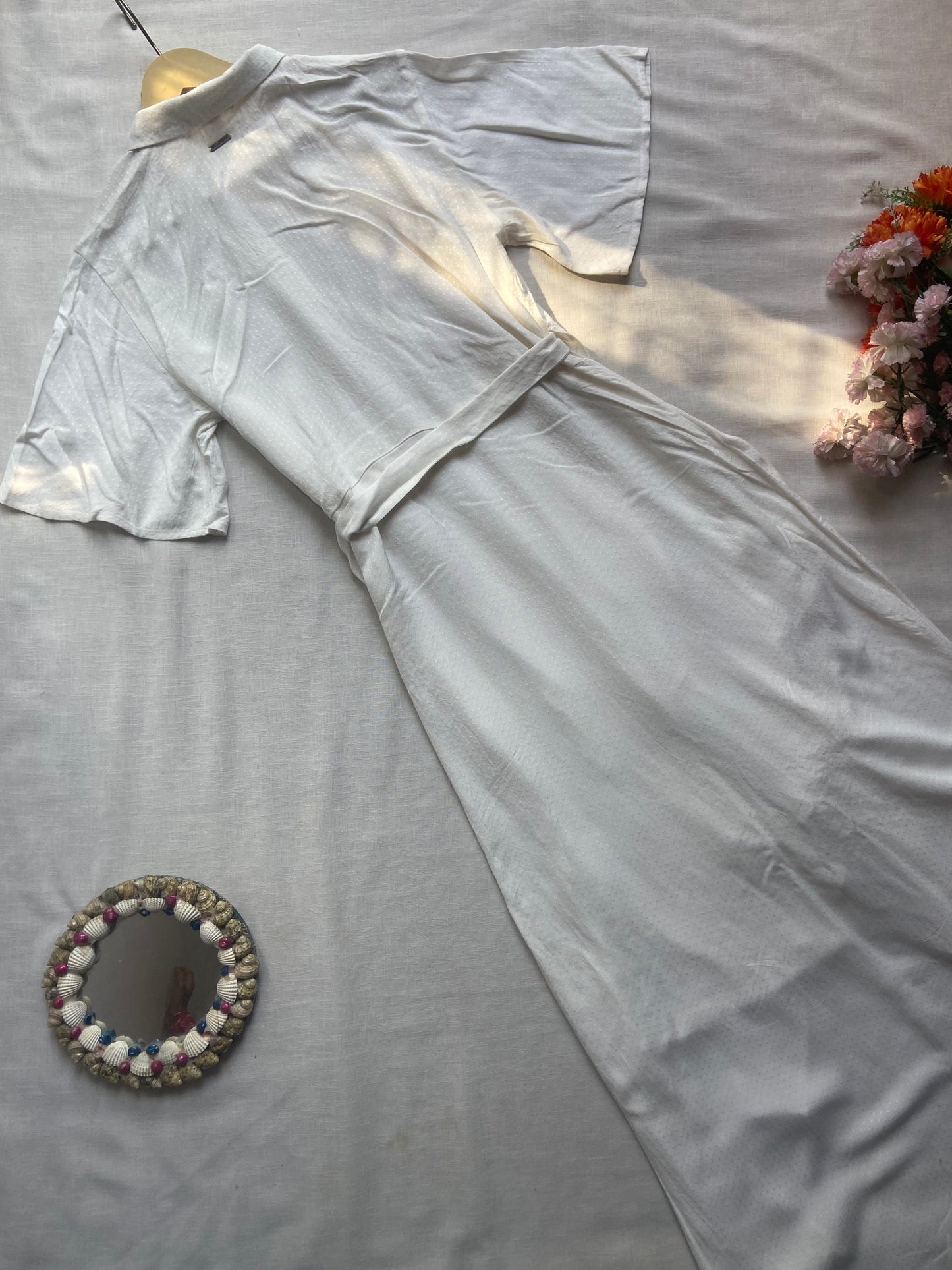 White Wrap-Style Ruffle Maxi Dress