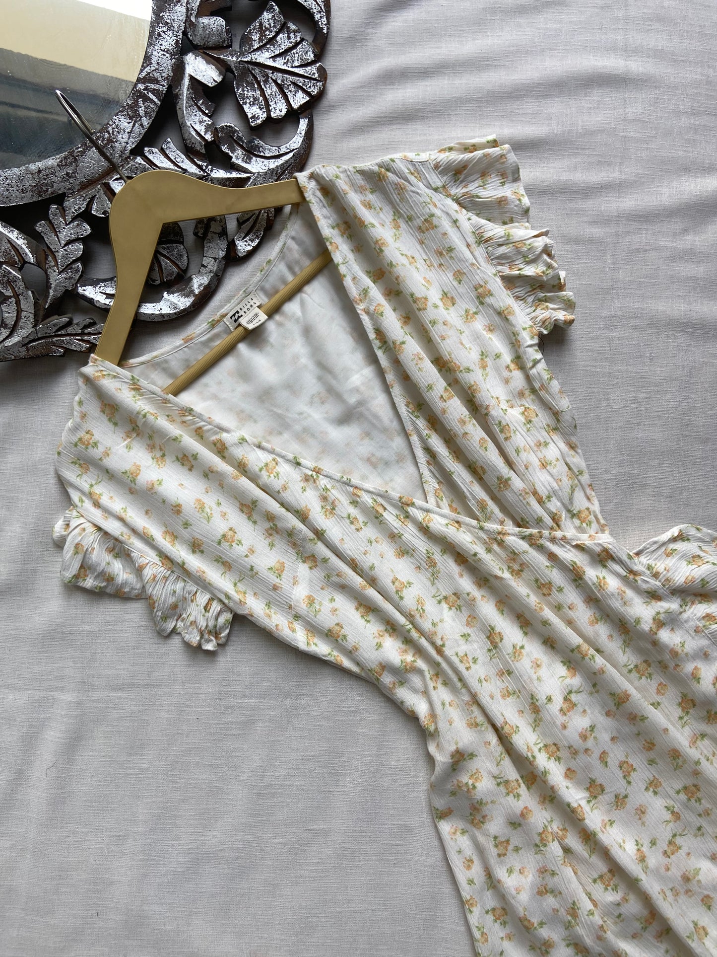 White Floral Wrap Mini Dress