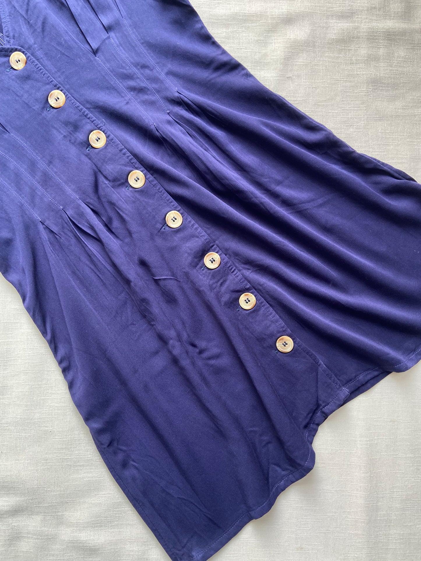 Blue V Neck Button Down Mini Dress