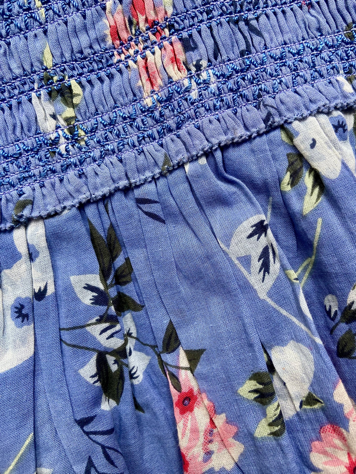 BLUE FLORAL SMOCKED MINI DRESS