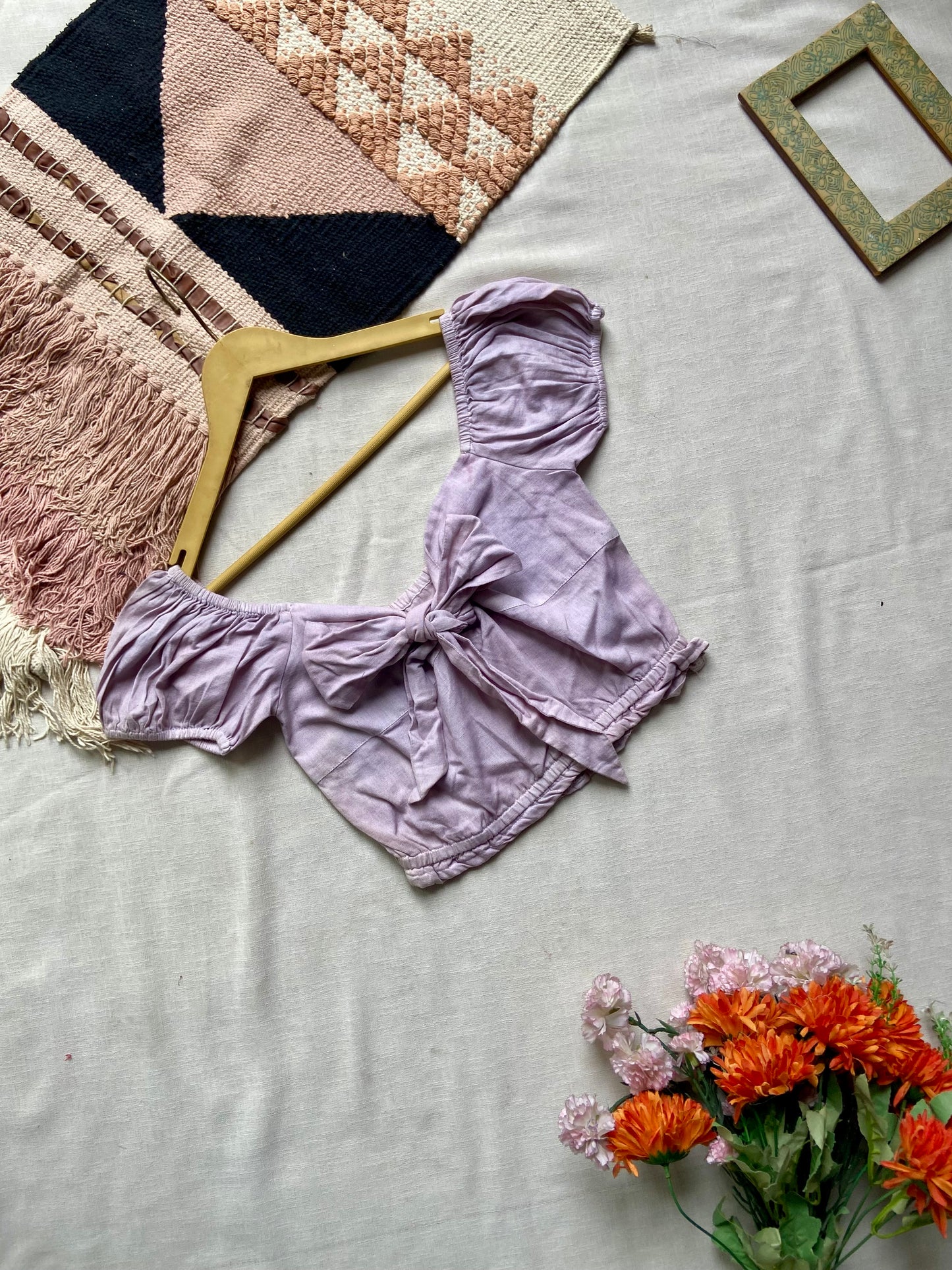 Lilac Front Tie Off-Shoulder Crop Top