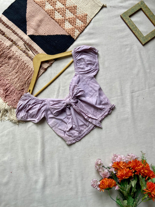 Lilac Front Tie Off-Shoulder Crop Top