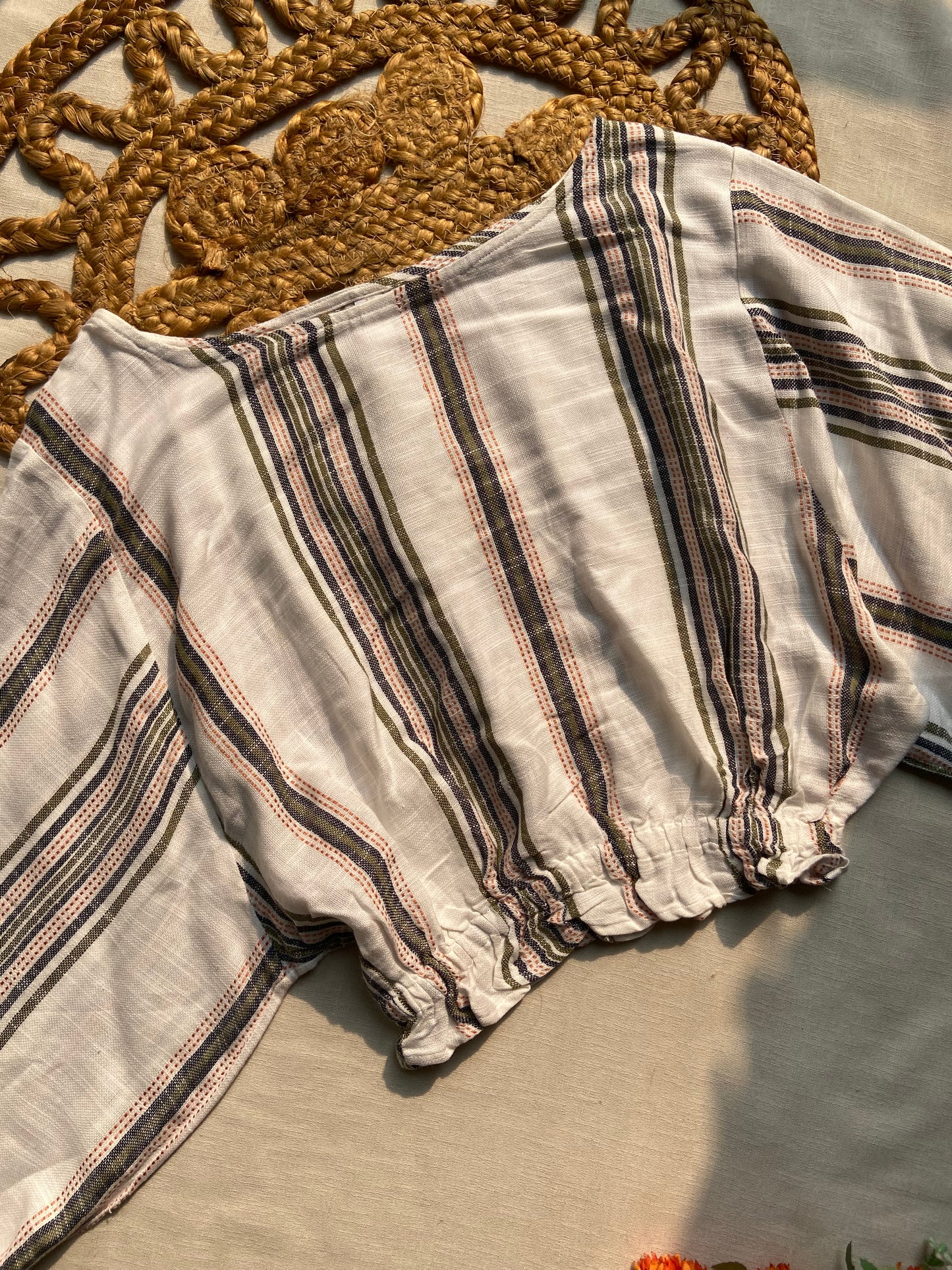 Sahara Stripe Balloon Sleeve Crop Top