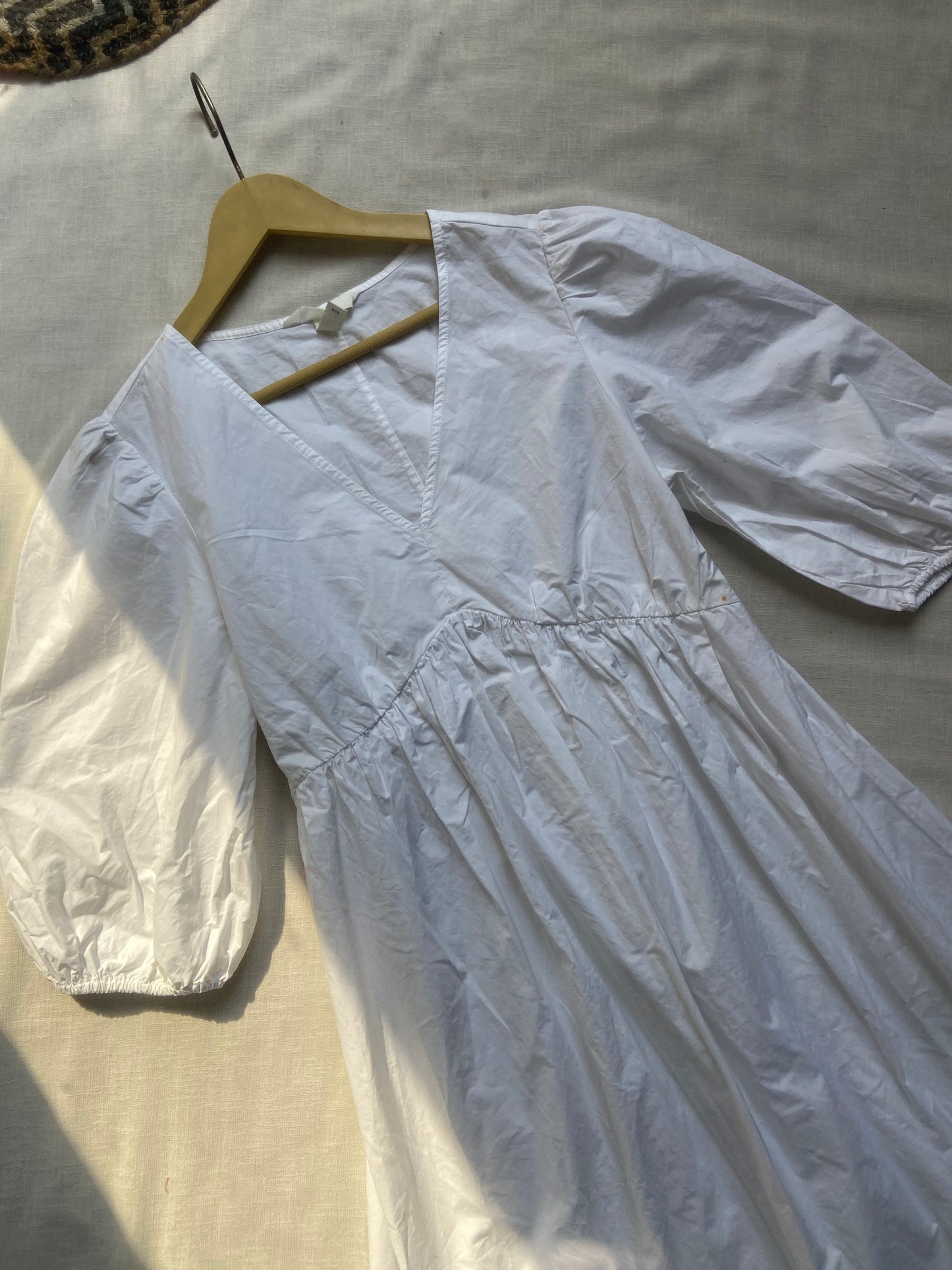 White Embroidered Puff Sleeve Dress