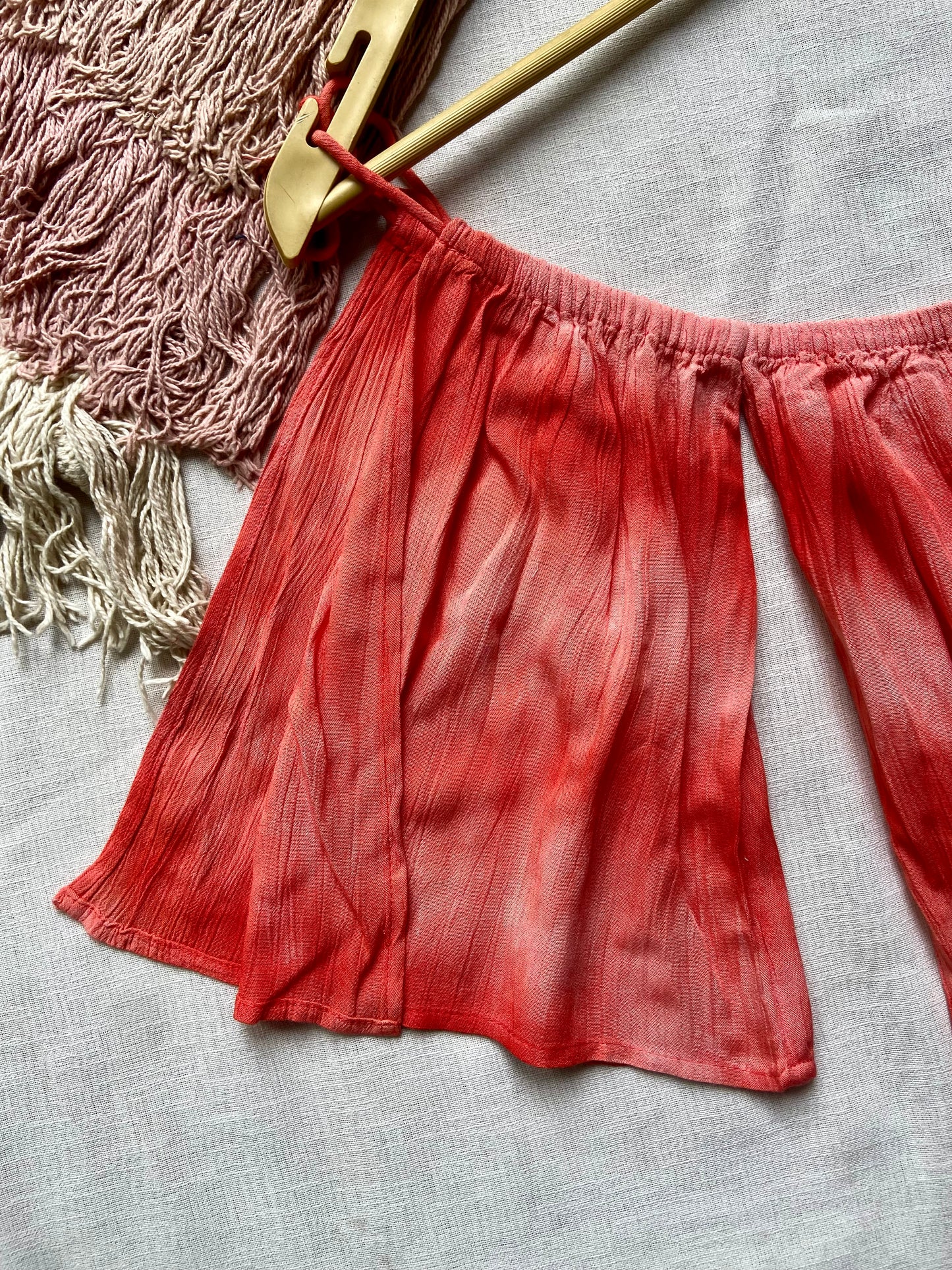 Red Tie-Dye Off-Shoulder Flared Top