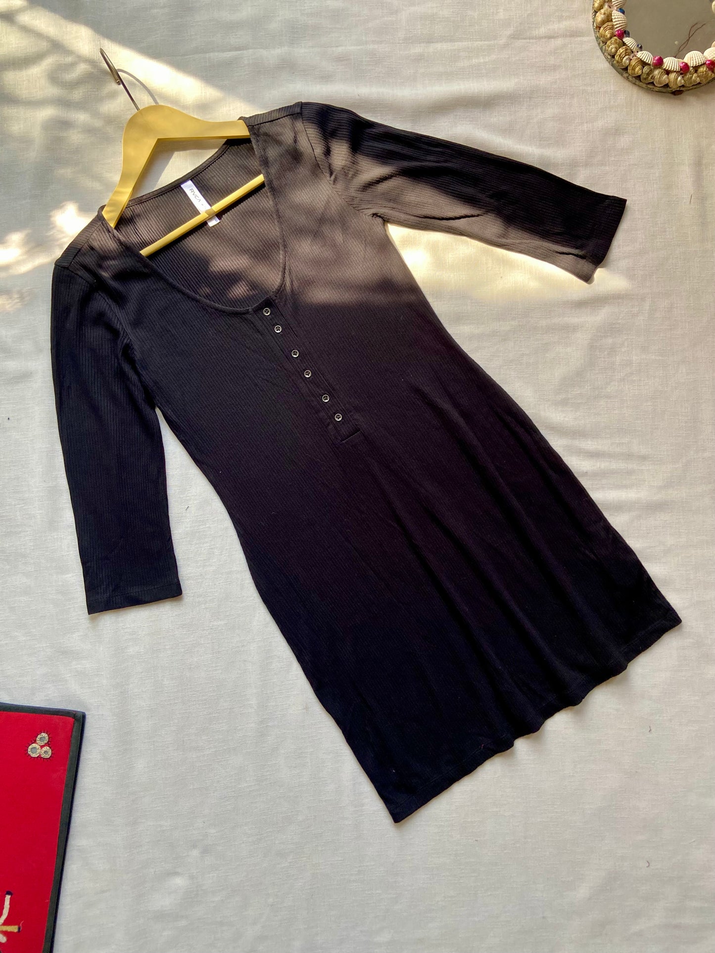 Black Ribbed Button-Front Dress