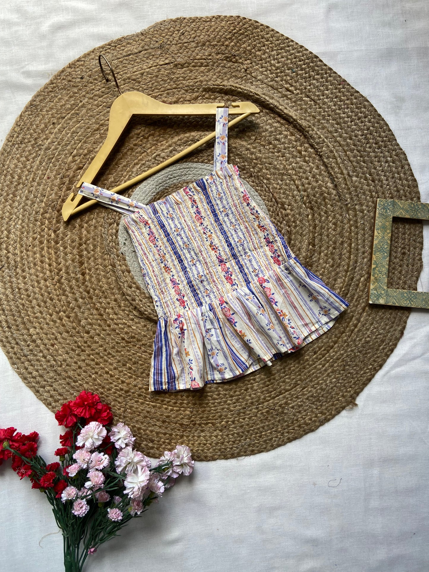 Women's Floral Smocked Peplum Cami Top – Multicolor Summer Stripes