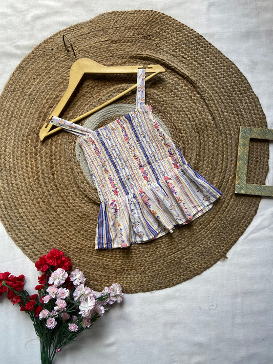 Women's Floral Smocked Peplum Cami Top – Multicolor Summer Stripes