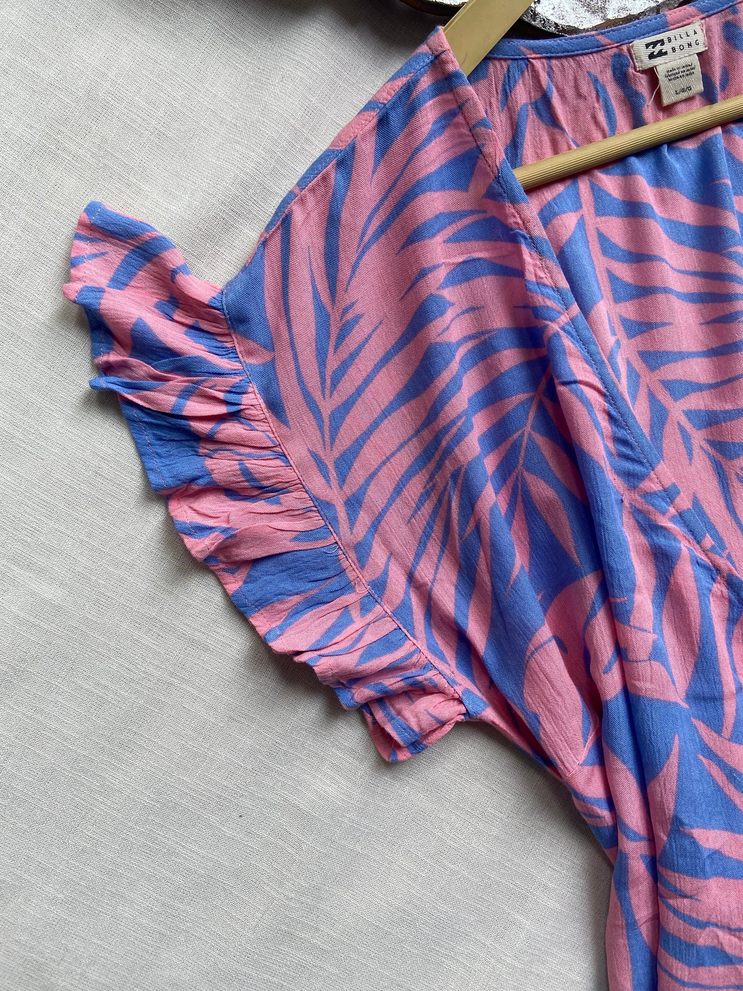 Pink And Blue Floral Wrap Mini Dress