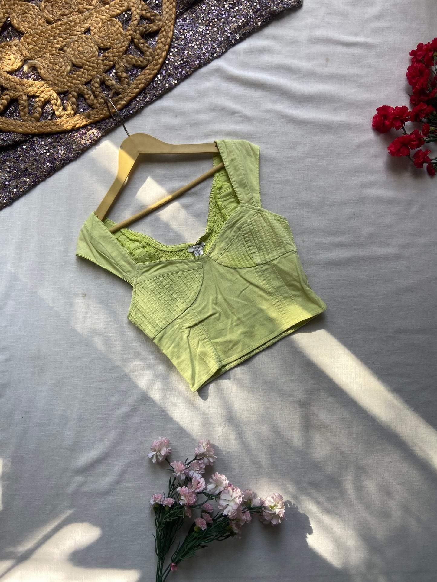 Textured Sleeveless Crop Top – Lime Green