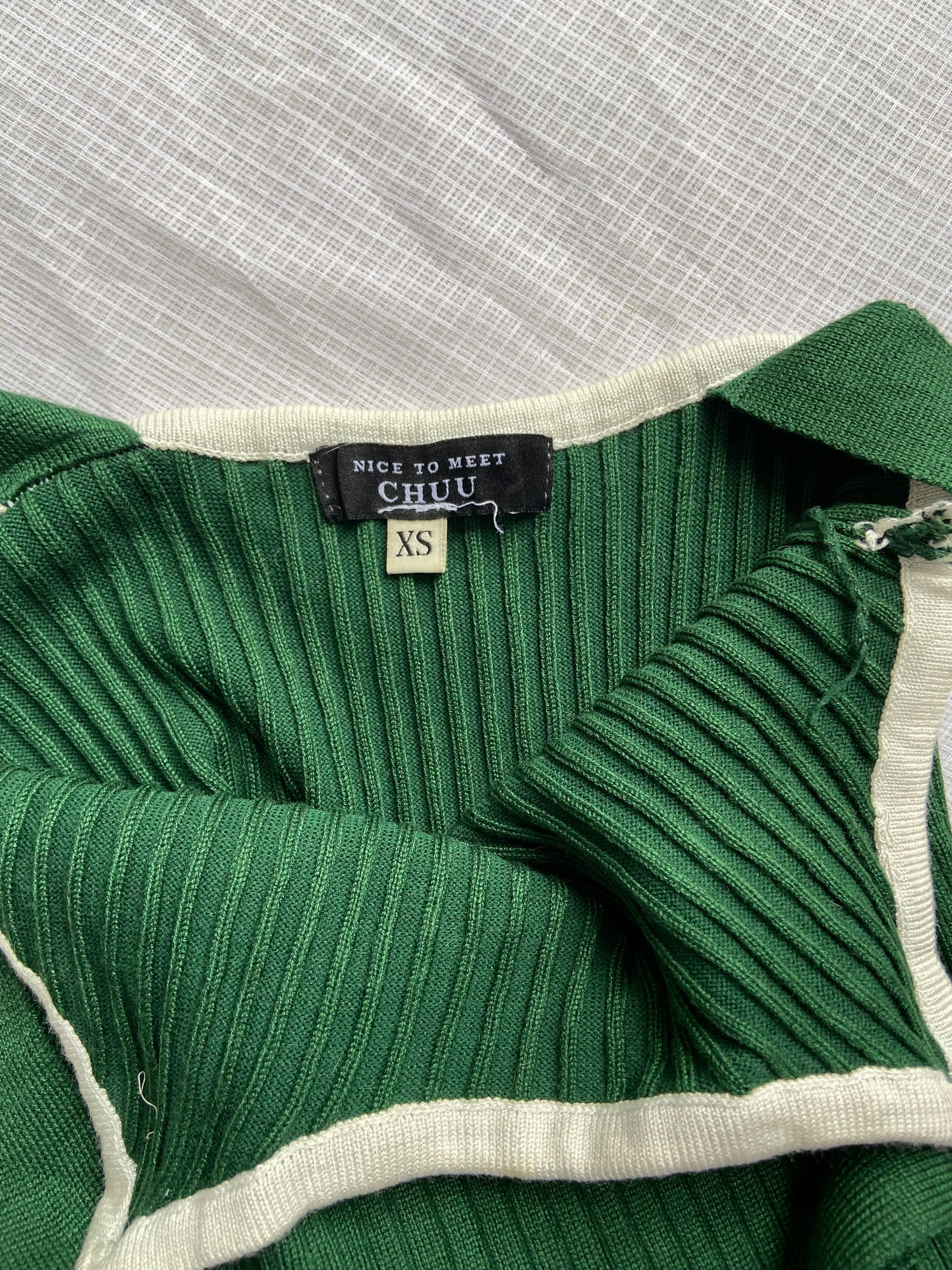 Green Ribbed Knit Tank Top with Button Straps