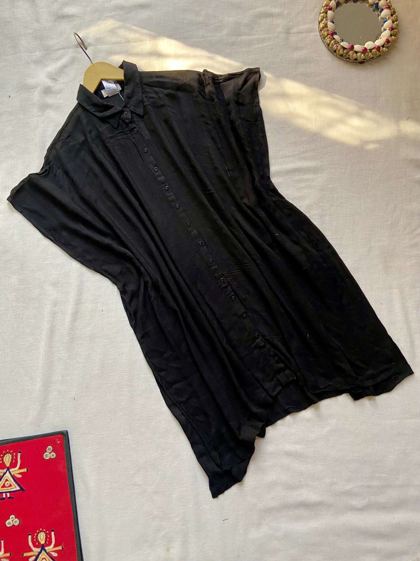 Black Button-Down Shirt Dress with Collar