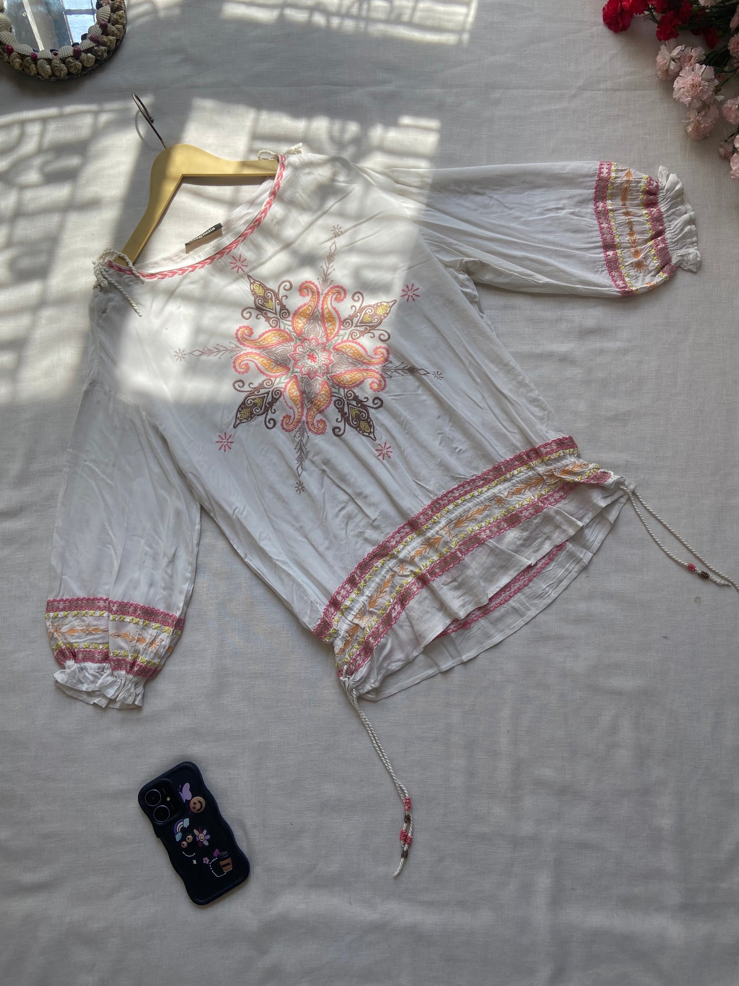 Boho Chic White Embroidered Peasant Top