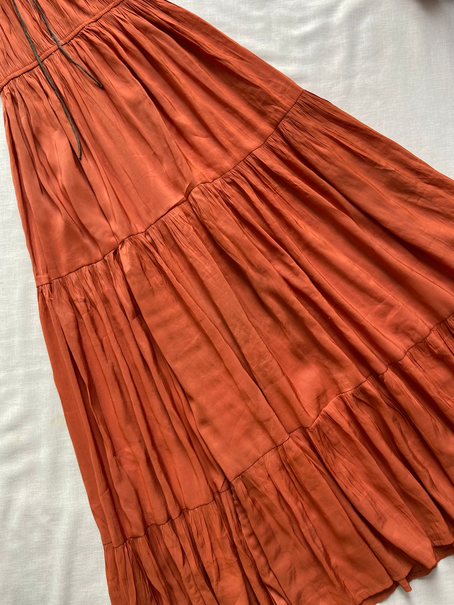 Rust Tiered U Neck Maxi Dress