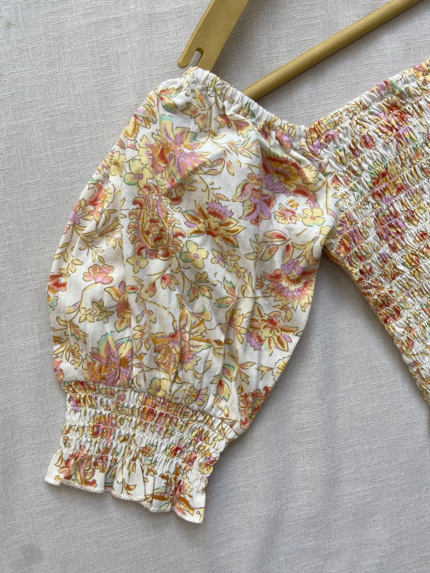 Floral Smocked Crop Top with Puff Sleeves