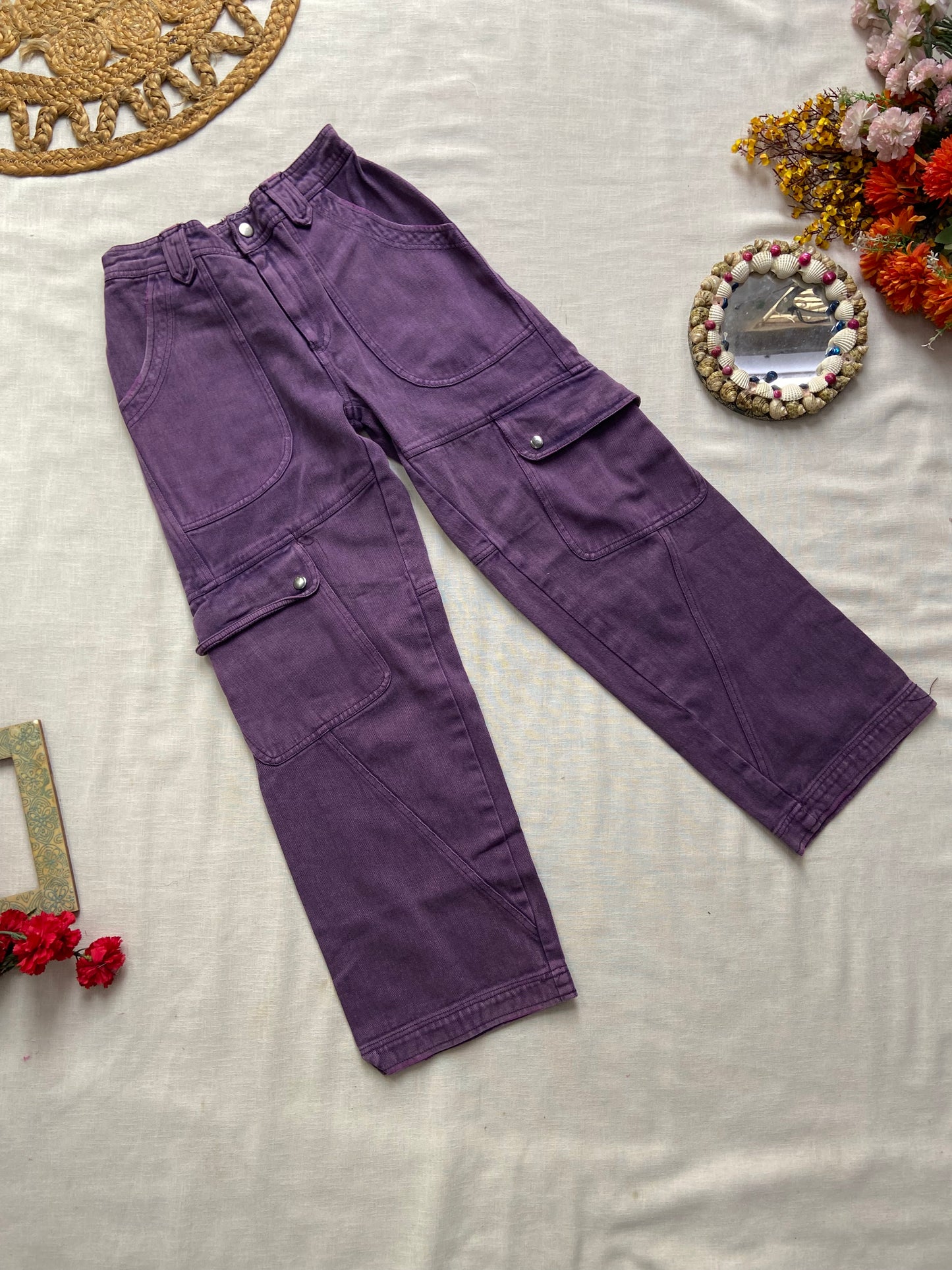 Purple Denim Cargo Pants