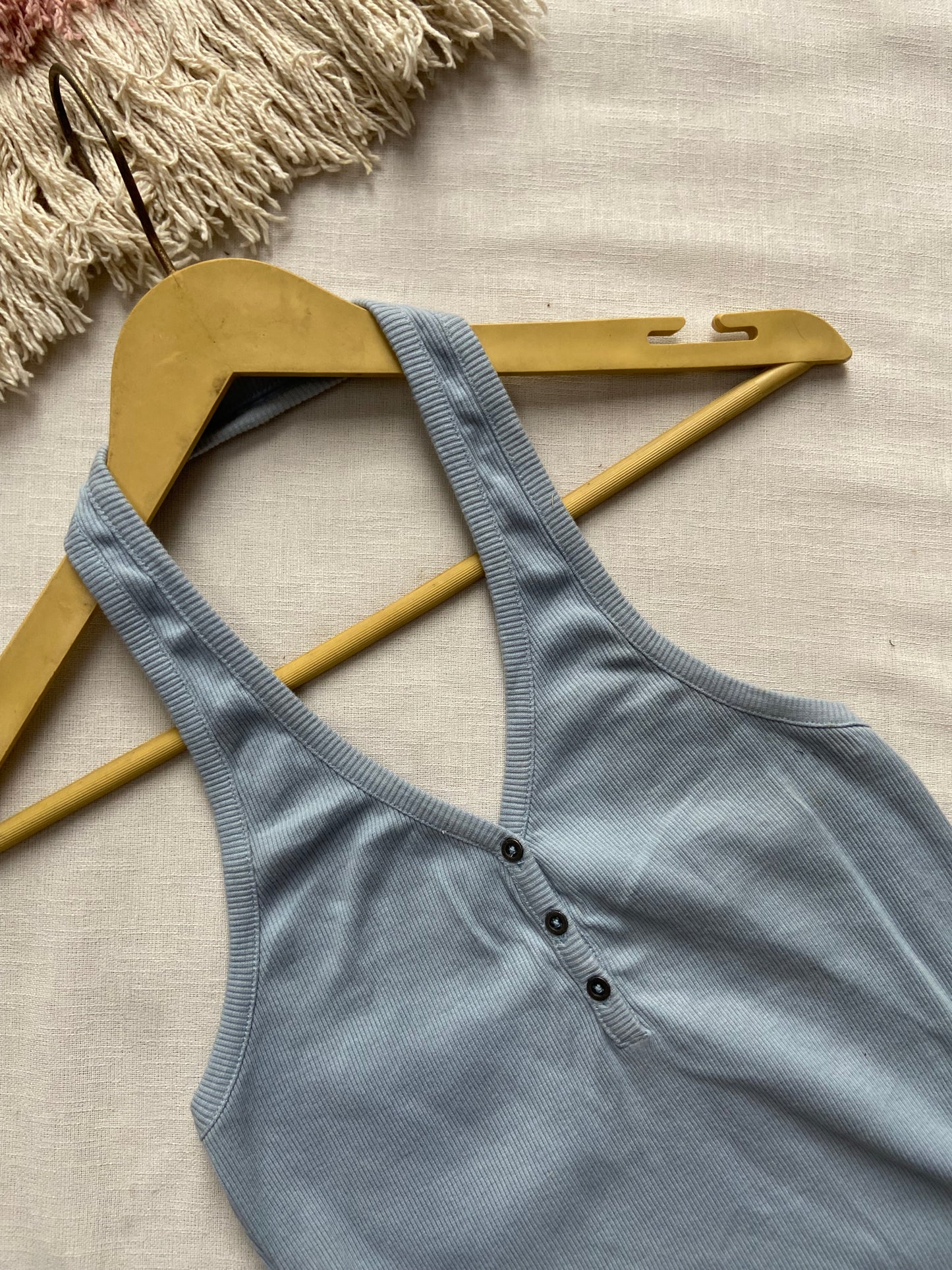 Sky Blue Ribbed Halter Neck Crop Top