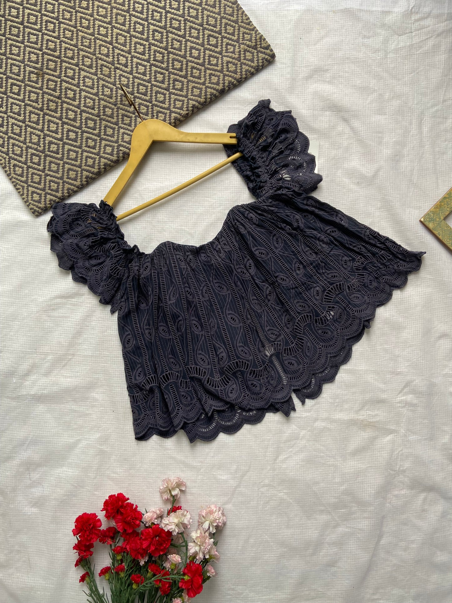 Elegant Black Lace Off-Shoulder Crop Top
