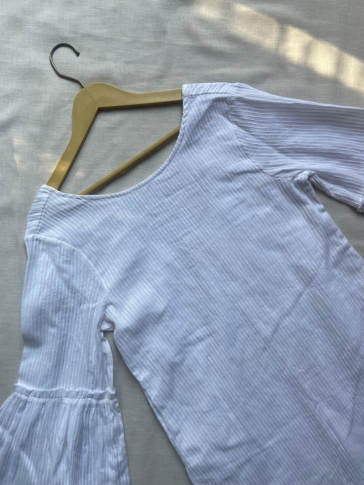 White Cotton Flared Sleeve Top