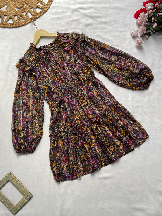 Boho Puff Sleeve Lurex Mini Dress