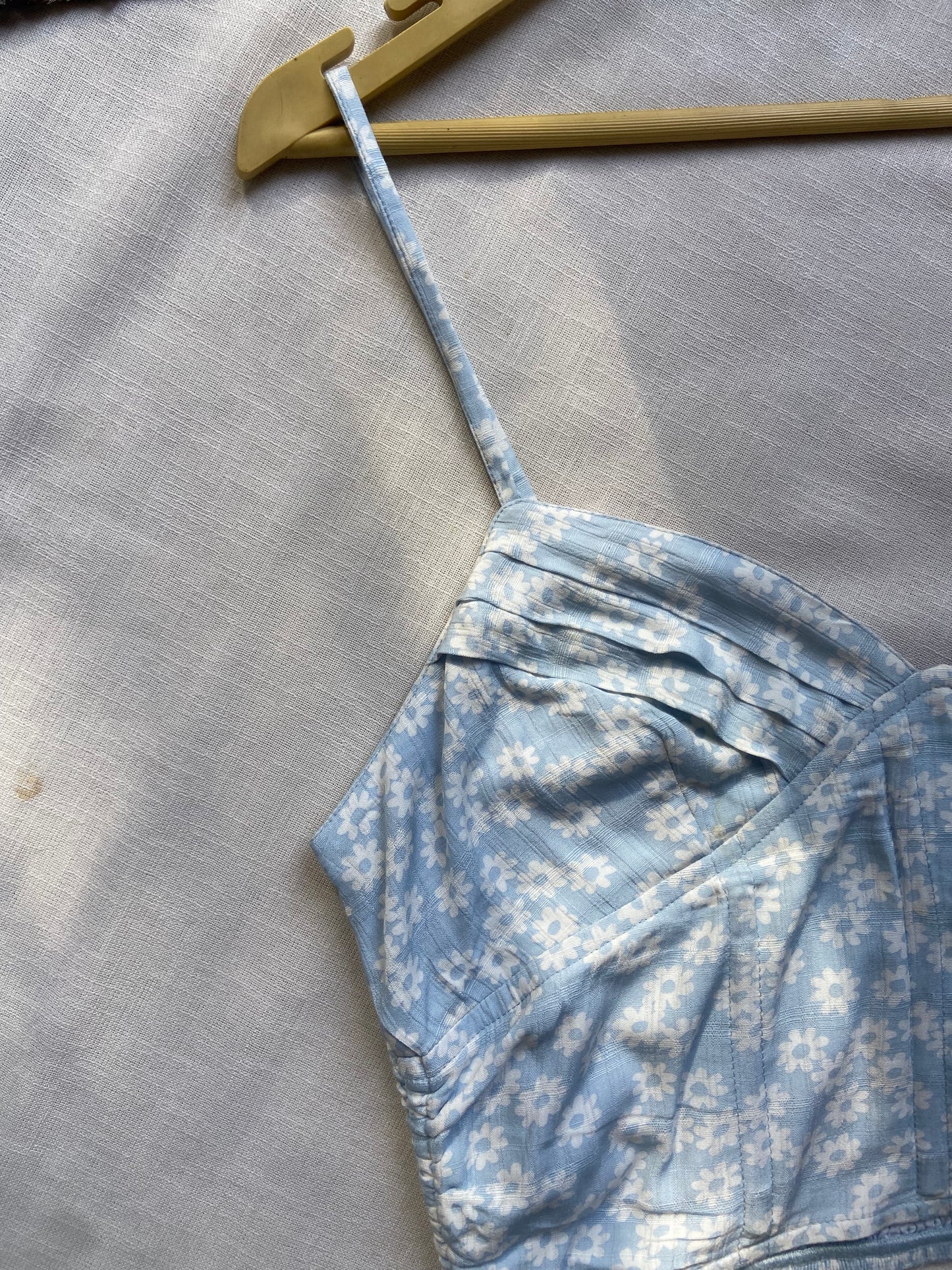 Women's Light Blue Floral Ruched Crop Top