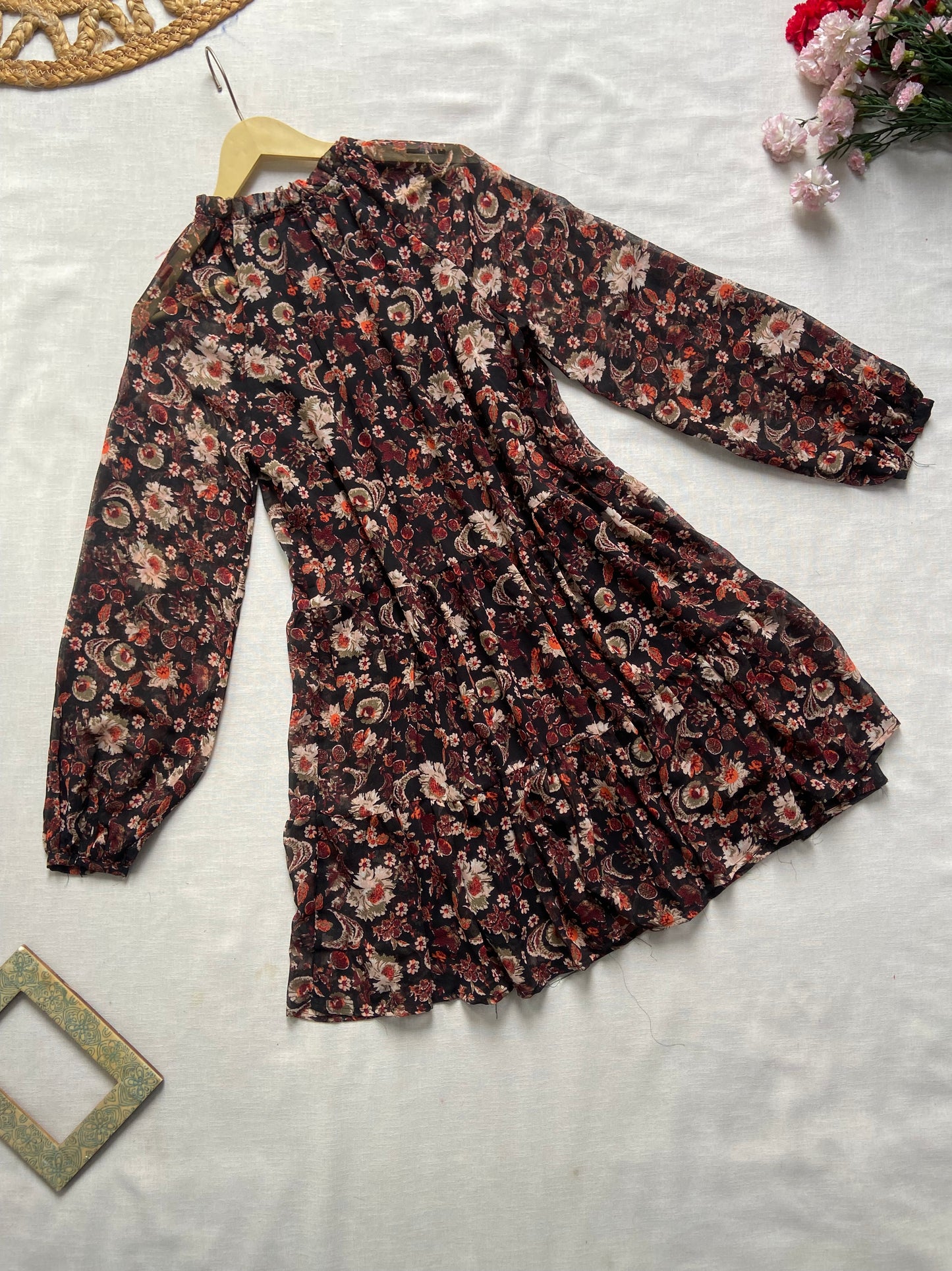 Black Floral Boho Beach Mini Dress