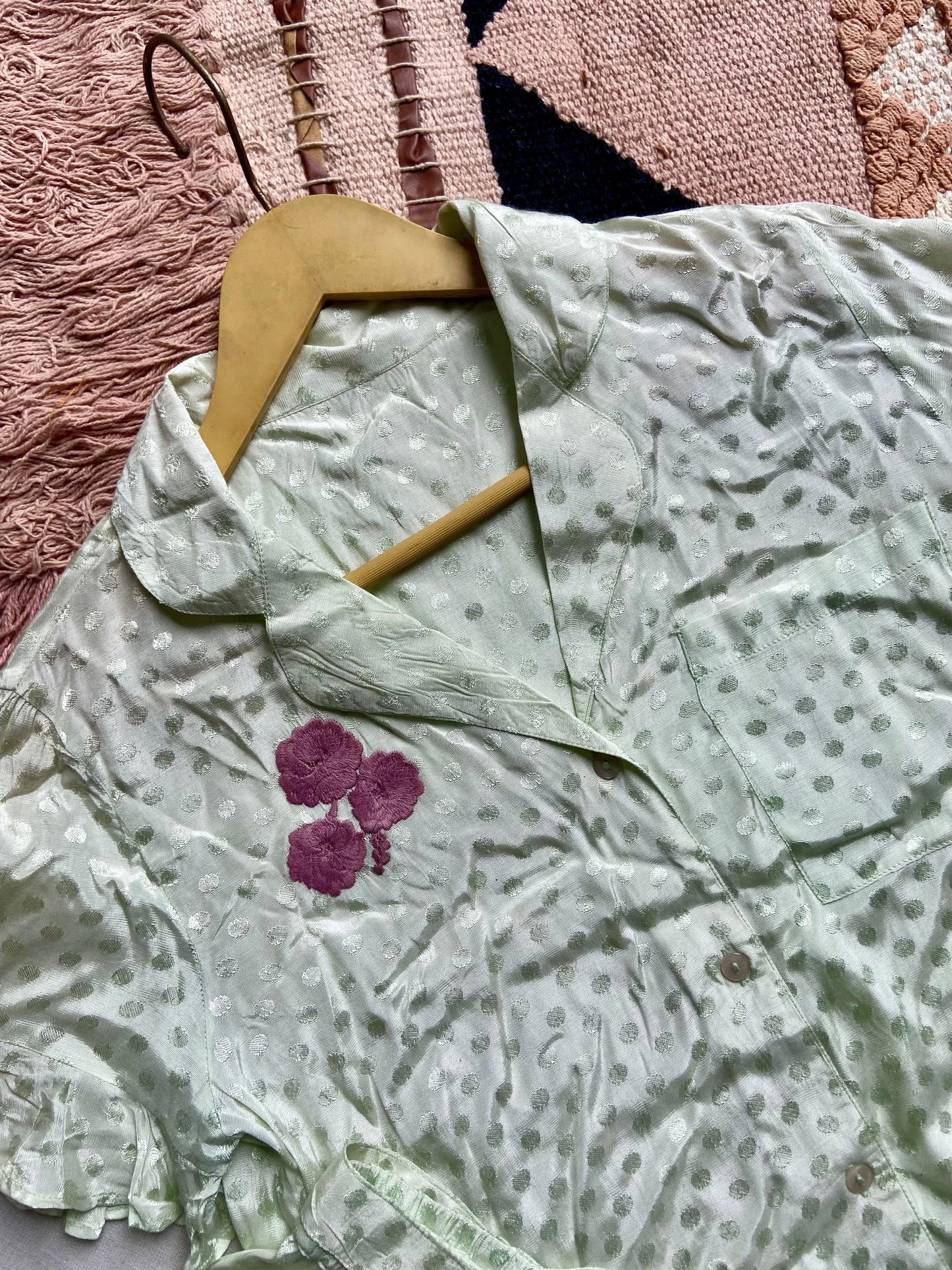 Mint Green Satin Polka Dot Nightwear Set