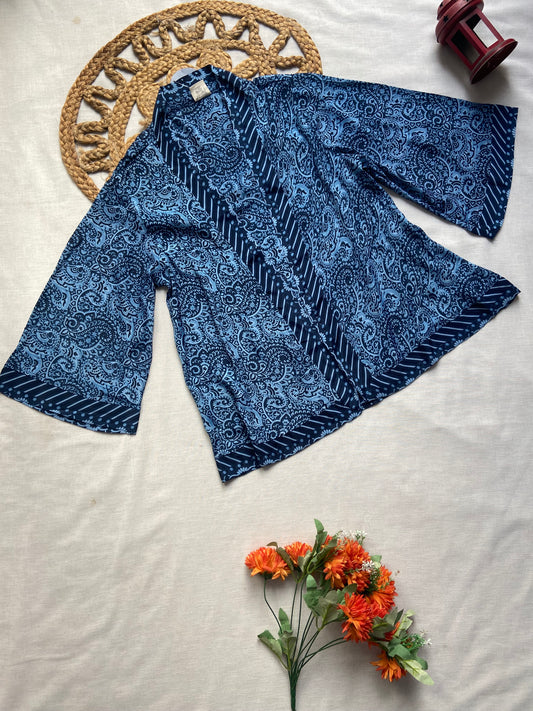 Blue Printed Kimono Shrug for Women