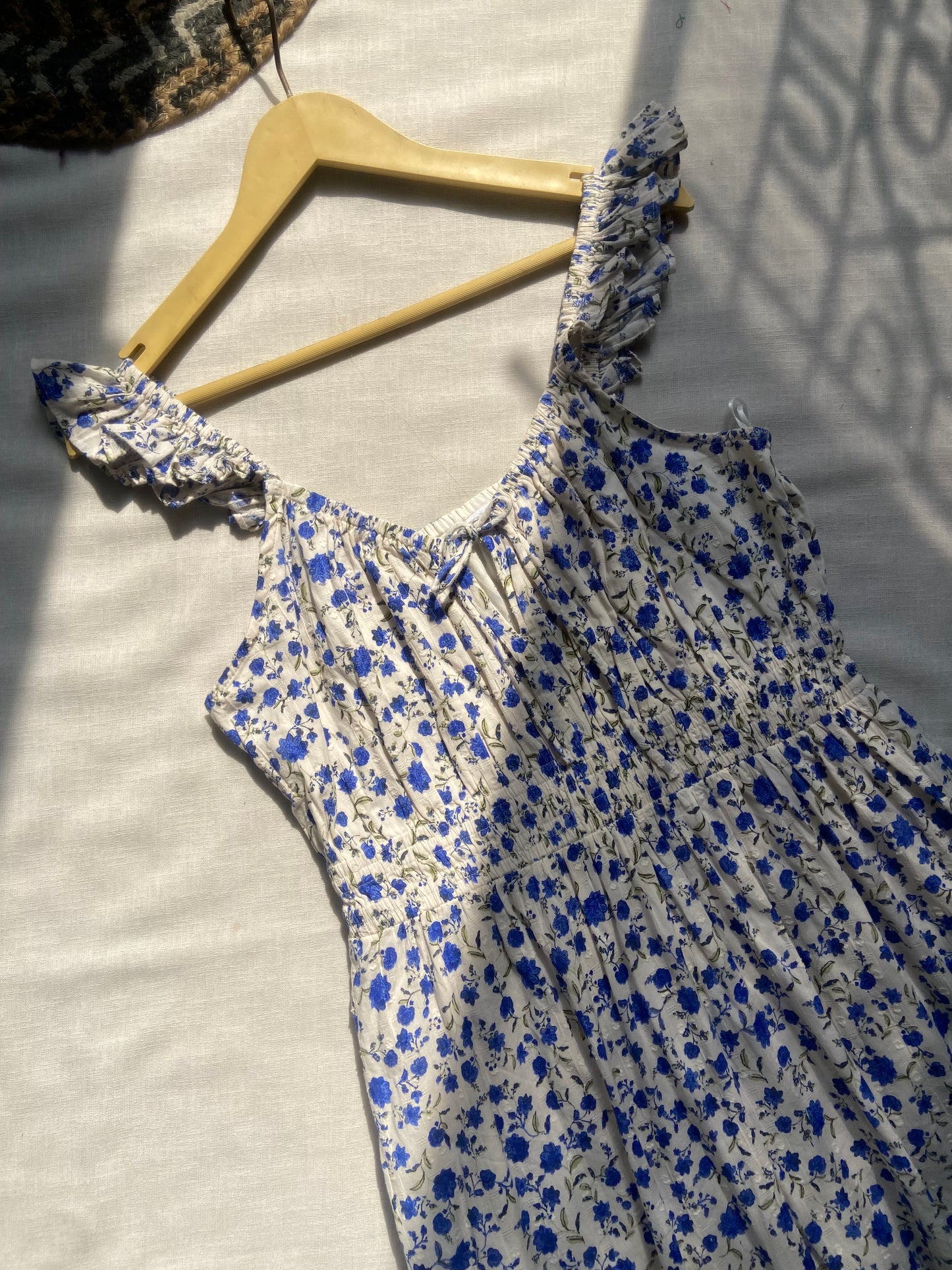 Blue Floral Ruffle Midi Dress