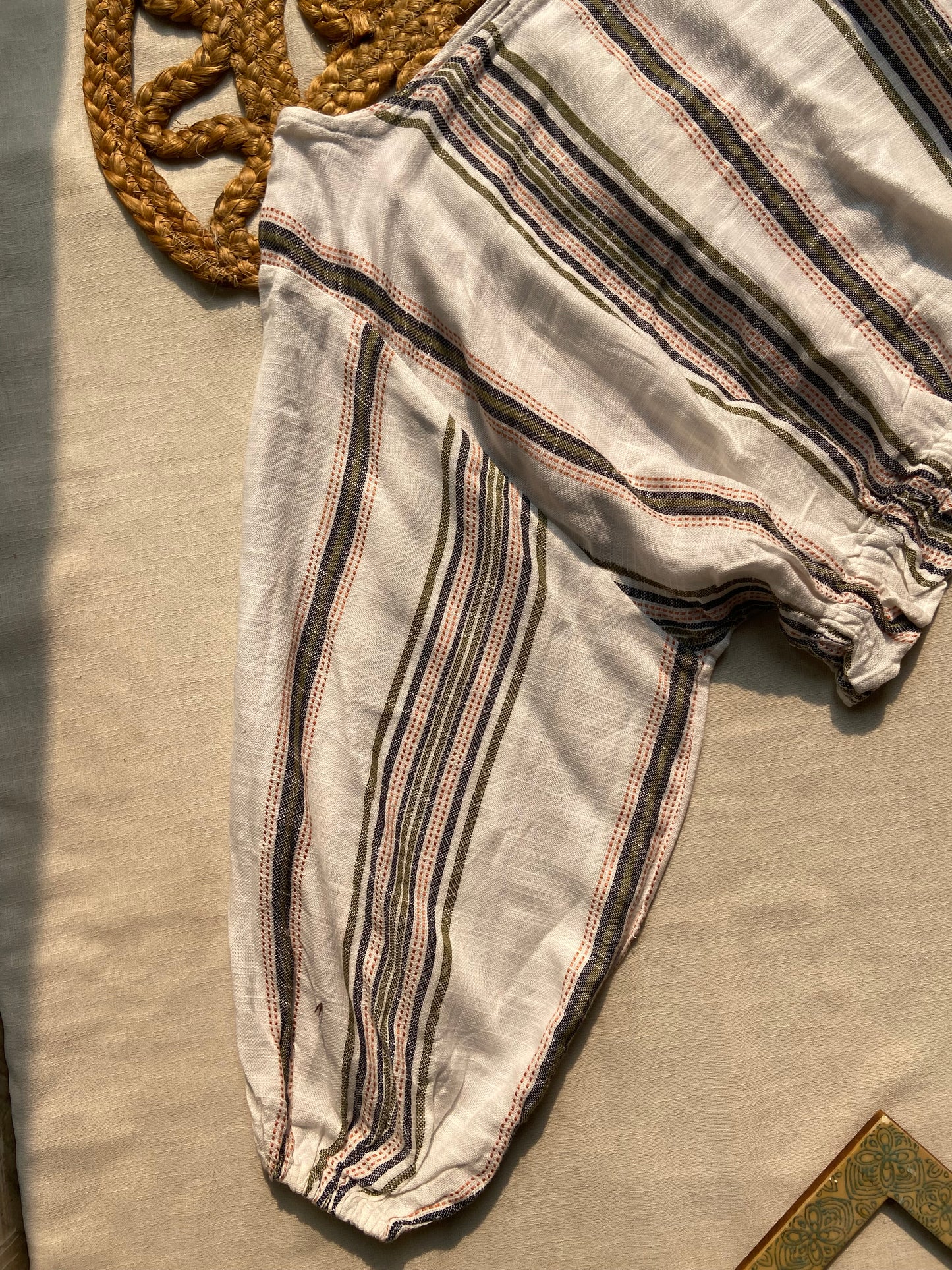 Sahara Stripe Balloon Sleeve Crop Top