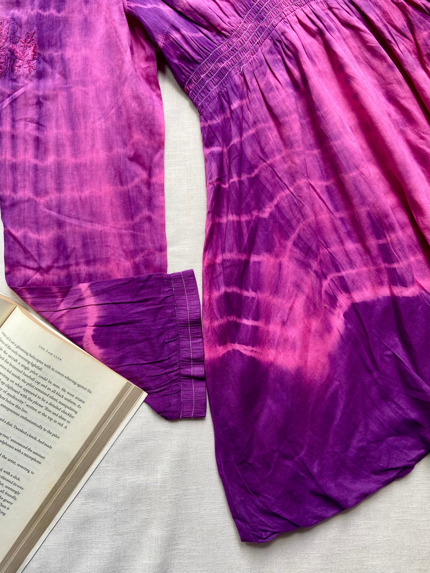 Purple Tie-Dye Long Sleeve Tunic with Embroidery