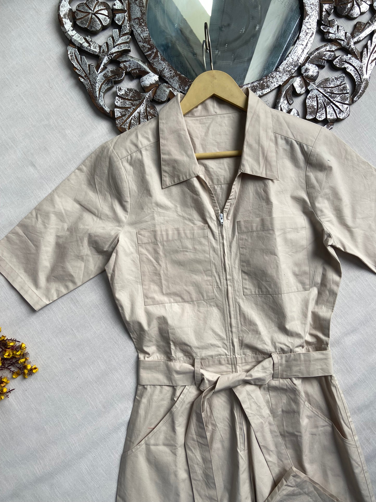 Beige Cargo Jumpsuit