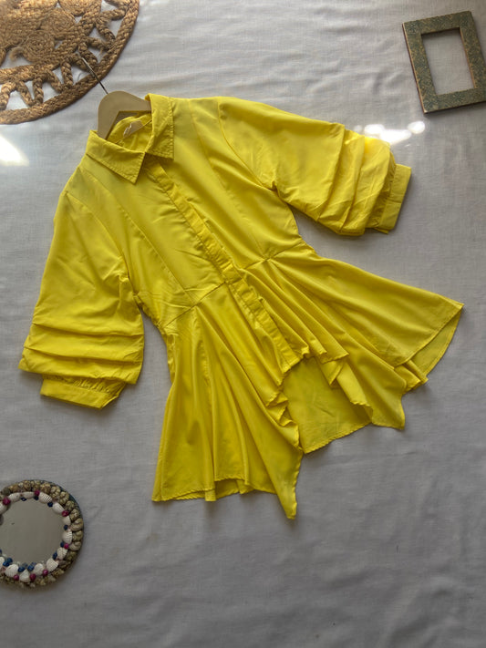 Yellow Full Sleeve Mini Dress
