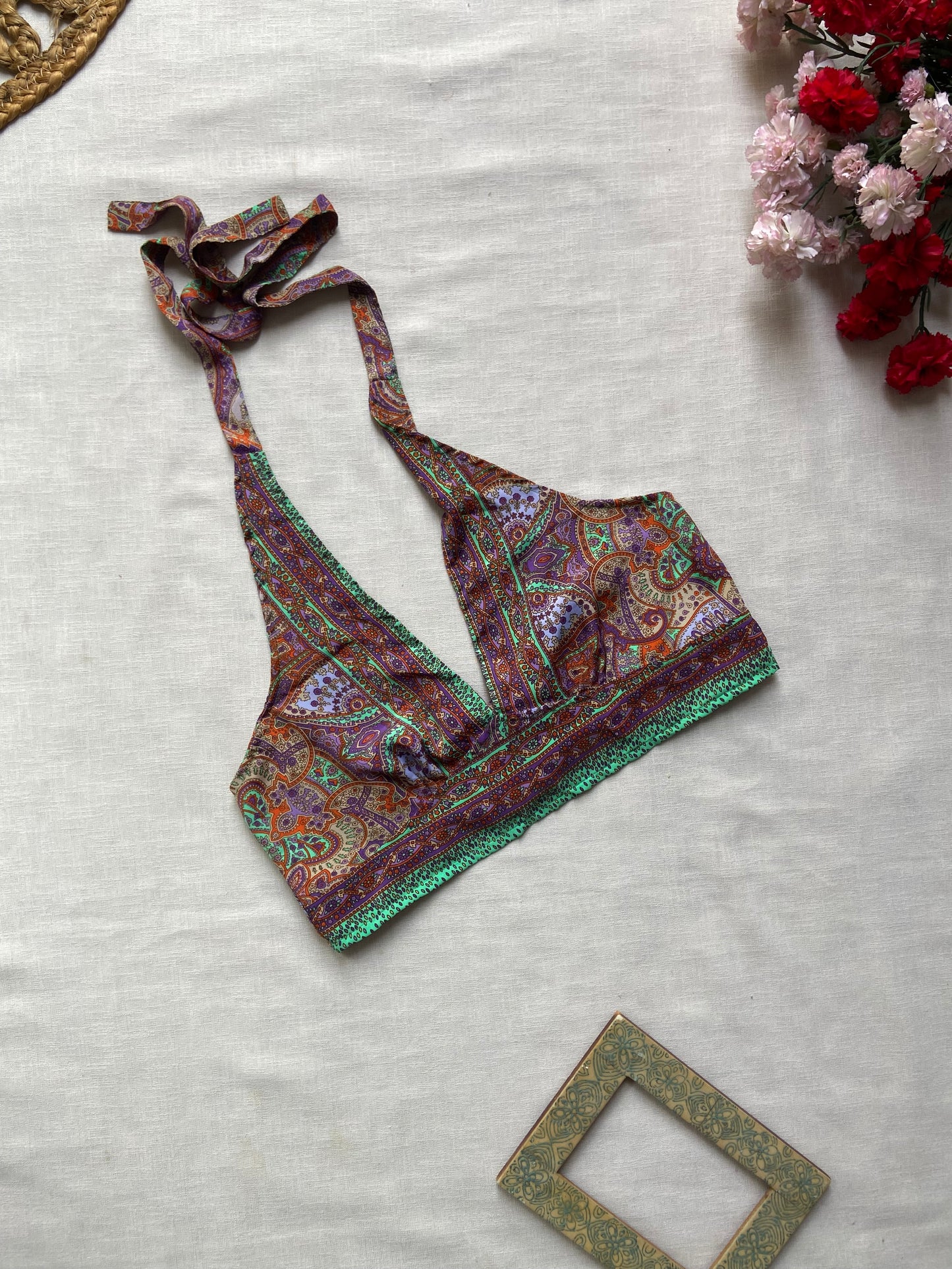 Boho Halter V Neck Crop Top