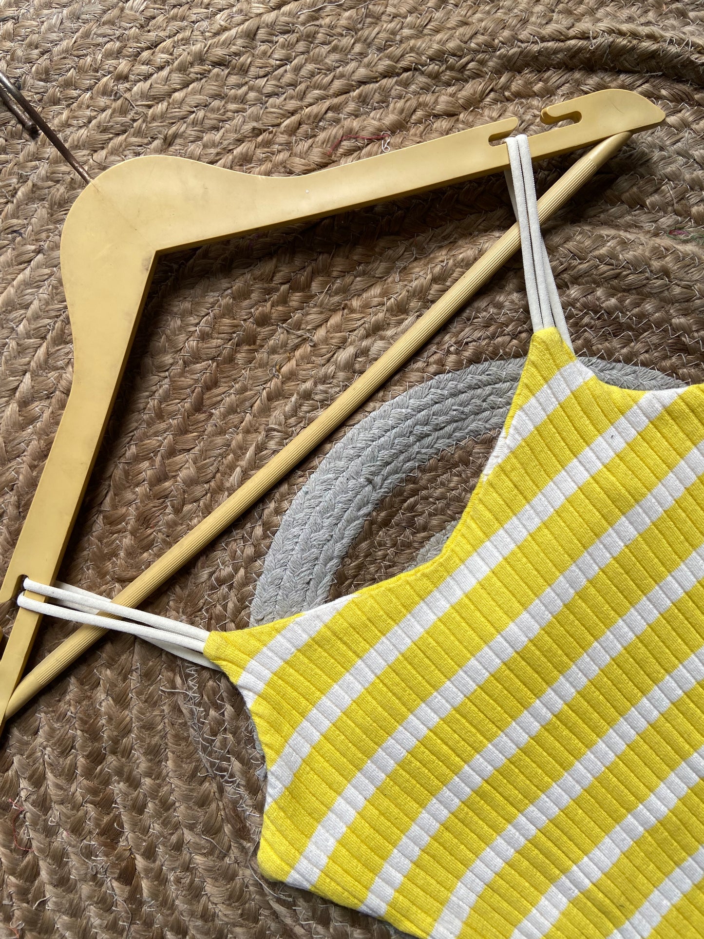 Yellow & White Striped Ribbed Tank Top